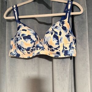 Lane Bryant Blue and Cream Floral Bra